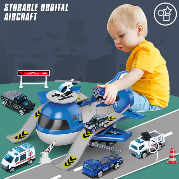 Engineering Series Leksaksbil med inbyggd orbital inertial flygplansförvaring - Rolig och kreativ leksak för barn (polisserien)