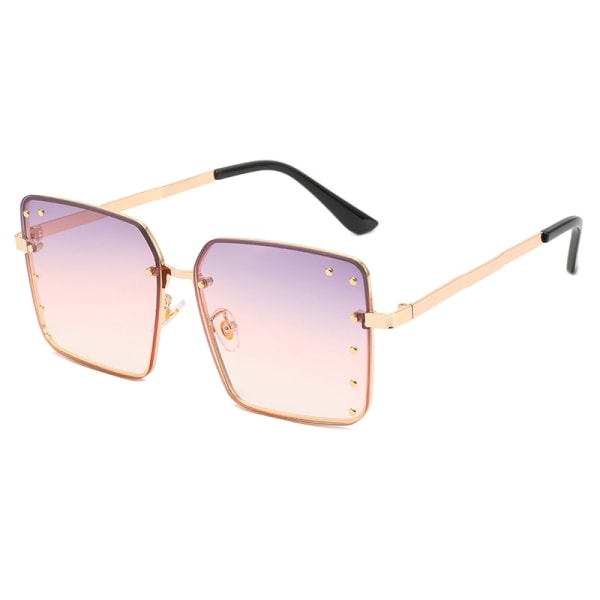 Kvindernes Rimless Oversized Studded Solbriller Gradient Linse Nitte Mode