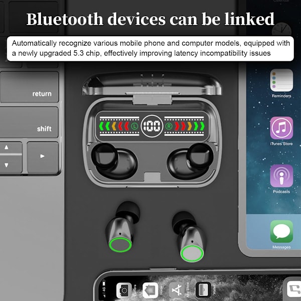 Mini langattomat nappikuulokkeet Bluetooth 5.3 korvakuulokkeet sisäänrakennetulla mikrofonilla, IPX5 vedenpitävä, mukaansatempaava ensiluokkainen ääni Lon