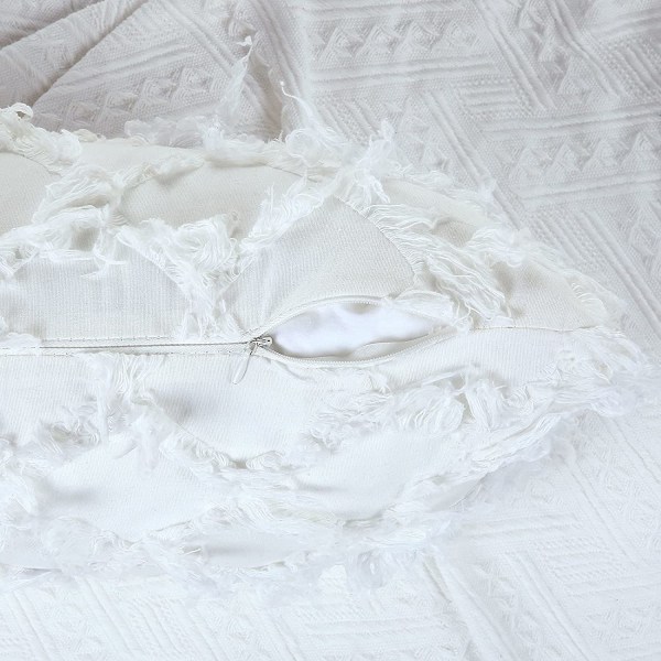 Off White Dekorative Pudebetræk 20 x 20 Tommer Pakke med 2 Boho Pudebetræk til Sofa og Couch, 100% Bomuld