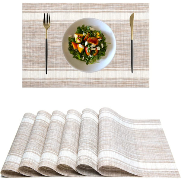 Underlägg, Plastvinyl Tvättad Värmebeständig Hållbar PVC Halksäker Vävd för Kök Matbord (Set om 6, Vit Beige) White Beige Set of 6