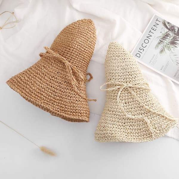 Dotpet Dame Mode Sommer Halm Hat Sol Hat Strand Cap De Vaje Foldbar（Beige）