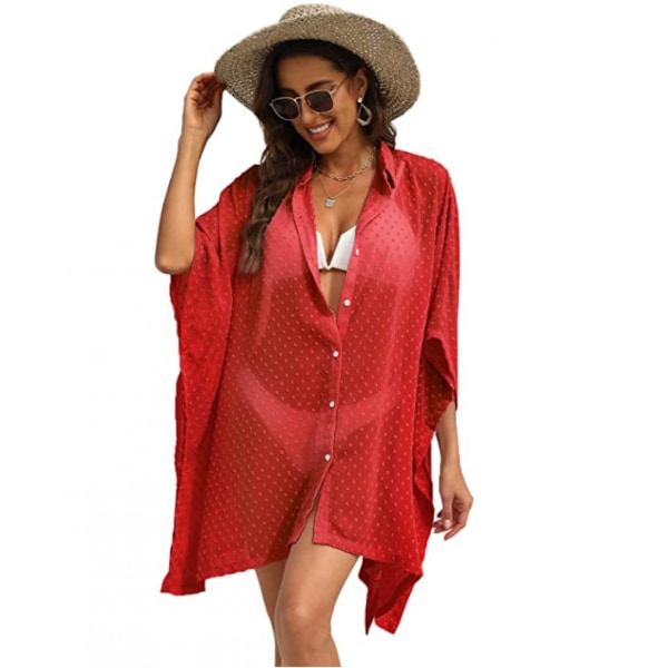 Badkläder för damer med cover Chiffong badkläder Beach Cover Up --- Röd (Storlek M)