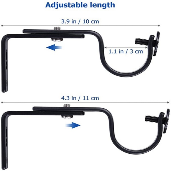 4 stk. Justerbare gardinstangbraketter for tunge gardiner, diameter gardinstangbraketter, veggmonterte gardinstangbraketter for tunge gardiner
