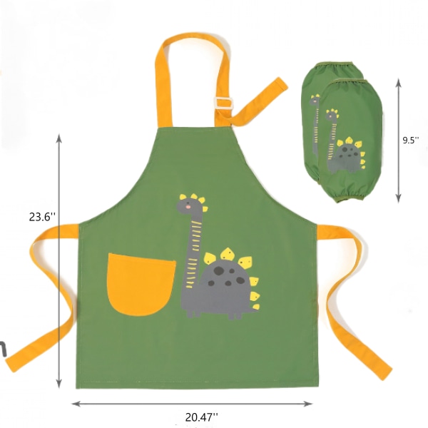 Köksförkläde för barn - Söt kökskonst Trädgårdsförkläde med fickor och justerbara remmar - Dinosaurie L (9-12 år gammal)