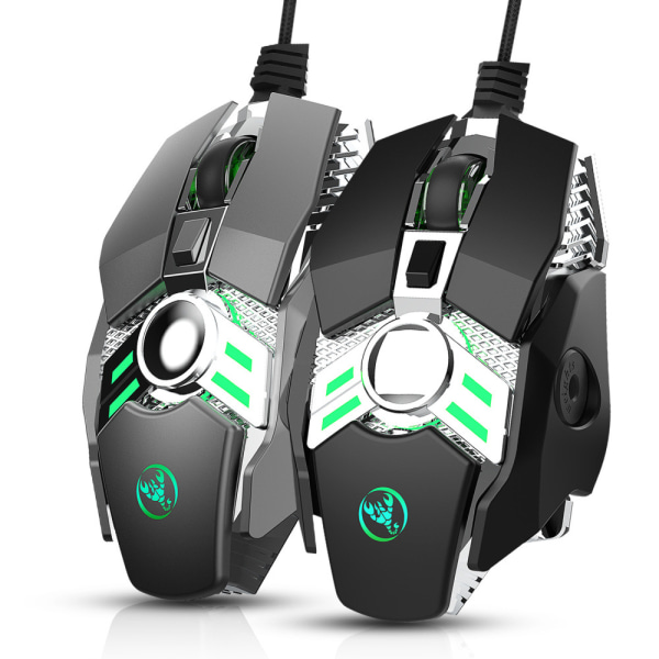 7-knapps programmerbar mekanisk gamingmus med fargerike lys, kablet mus - svart