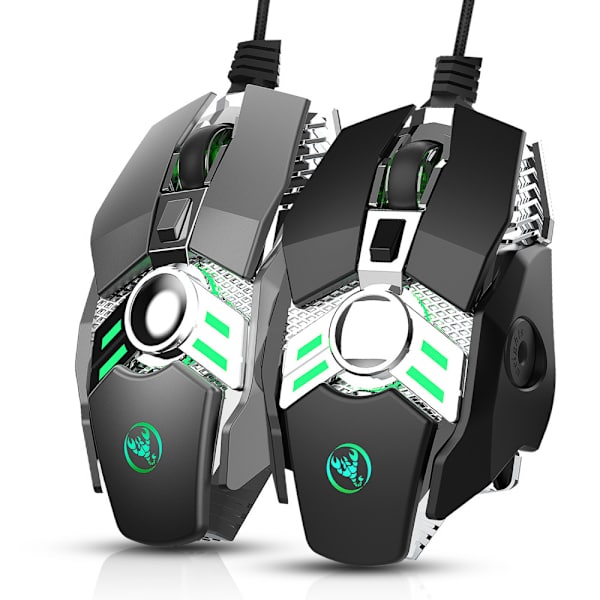 7-knaps programmerbar mekanisk gamingmus med farverige lys, kablet mus - sort