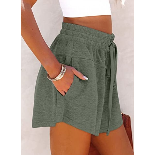 AVEKI Dame Sommer Casual Komfortable Myke Snøring Elastisk Midje Sweat Shorts --- Army Green（Størrelse M）