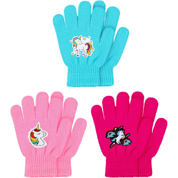 3 Pairs Kids Gloves Full Fingers Knitted Gloves Unicorn Kids Winter Gloves for Kids Mittens Gloves for Boys Girls Aged 4-10