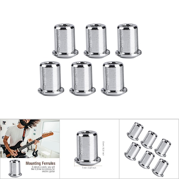 6 stk. Through Body String Mounting Ferrules Erstatning Til Elektrisk Guitar Bas (Sølv)