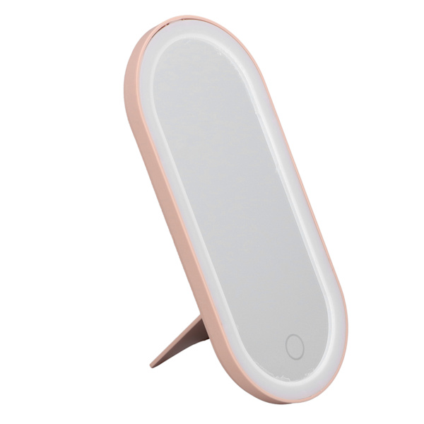 Makeup-etui med roterende spejl låg dæmpbar LED-lys bærbar kosmetisk arrangør til soveværelse rejse Roseate