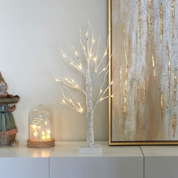 24” 2FT 24LT Lighted Birch Tree Batteridrevet Timer Varm Hvid LED Kunstig Gren Træ til Hjem Fest Festival Bryllup Dekoration, 2FT Bordtræ Lampe