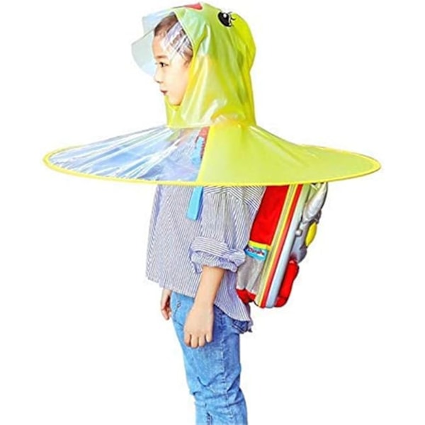 Regnkappa för barn med paraplyhatt - Vattentätt regnkläder i UFO-stil för småbarn, pojkar och flickor (Gul) yellow S