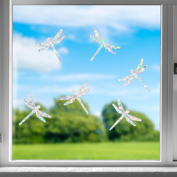 Anti-kollision Window Alert Fågelklistermärken Silhuetter Glasdörrskydd och rädda fåglar, Transparent (6 silhuetter, trollslända)