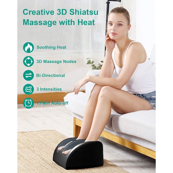 Shiatsu fotmassasjemaskin med varme, fot- og leggmassasjer med massasjerulle, dypvevsmassasjer for fotmassasje og legg