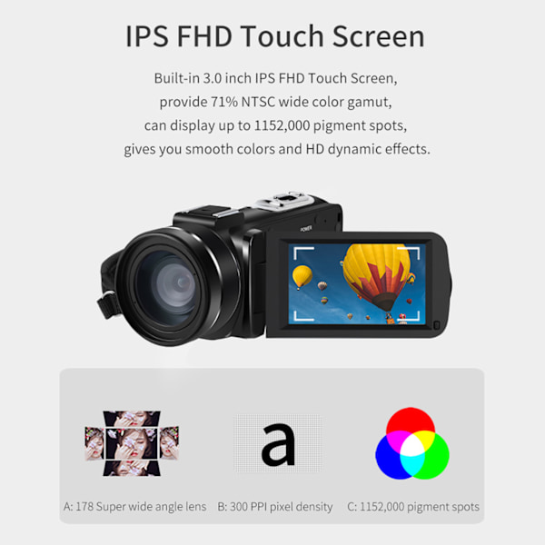 Ordro 2K 30FPS DV-videokamera 16x digital zoom 3 tum högdefinitions IPS-färgskärm nattvision infraröd videokamera
