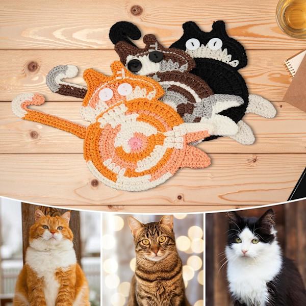 Kattgaver for Katt-elskere 3 stk Katt-underlag Vevd Kreativ Søt Katt-underlag Isolasjonsunderlag Kaffe og Te-underlag Skrivebordsgaver