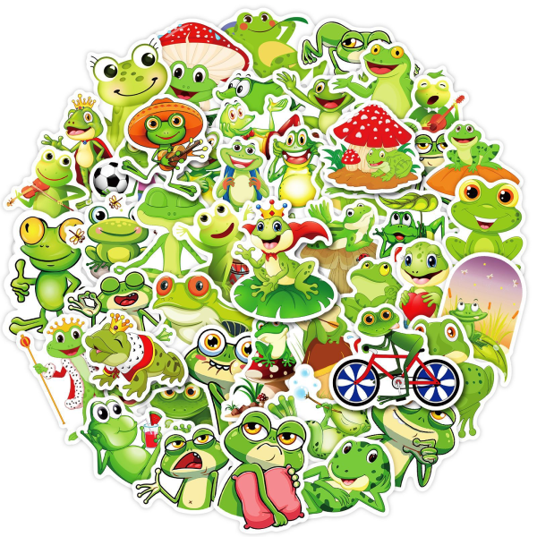 Cartoon Fun Diy Animal Frog Stickers, Set of 50, Vattentäta och UV-beständiga, Perfekt för alla dina prylar