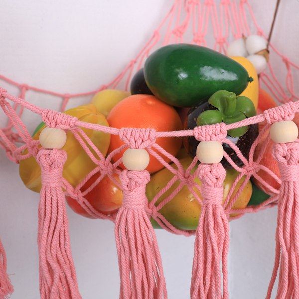 Fylld Djurförvaringsnät, Leksaksförvaringshängmatta Organizer Nät, Barnkammare Möbler Boho Plysch Nät Macrame för Sovrum Lekrum-Rosa