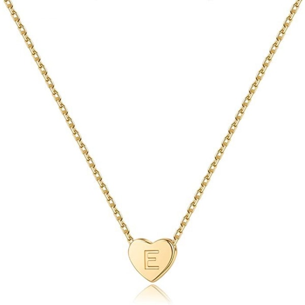 Heart Initial Halsband Rostfritt stål Mini Heart Letter Halsband 14K guldpläterat titanstål ----- Guld E