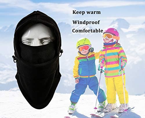 Barns skidmask - Vindtät och varm vintermössa med ullfoder, justerbar för både pojkar och flickor black