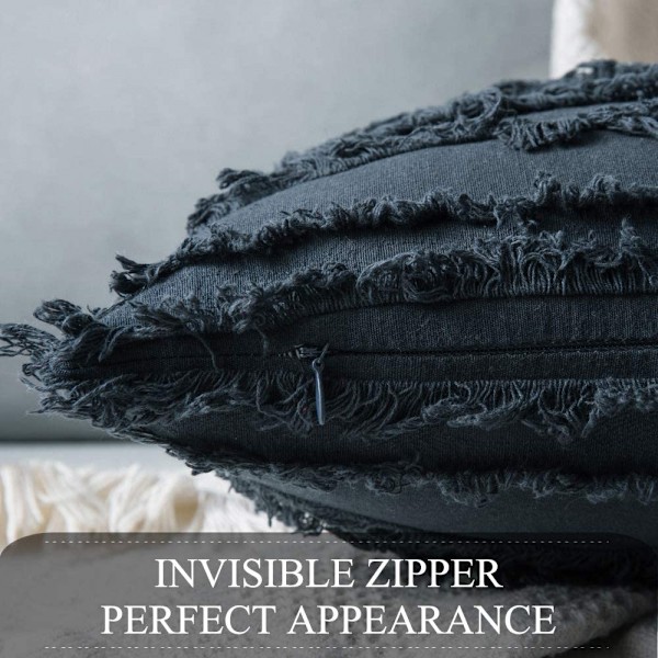 Set med 2 dekorativa Boho kuddfodral linne randigt jacquardmönster kuddfodral för soffa Soffa Vardagsrum Sovrum 18x18 tum Marinblå