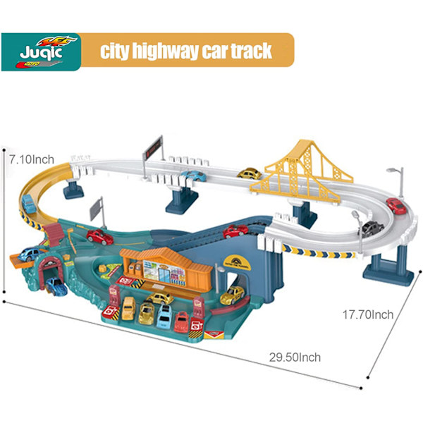 Bilbana Leksak Ramp Spår Set Modellfordon Racerbilar Leksak Set och 4 Dinosauriebilar Spår (Stadsmotorväg)
