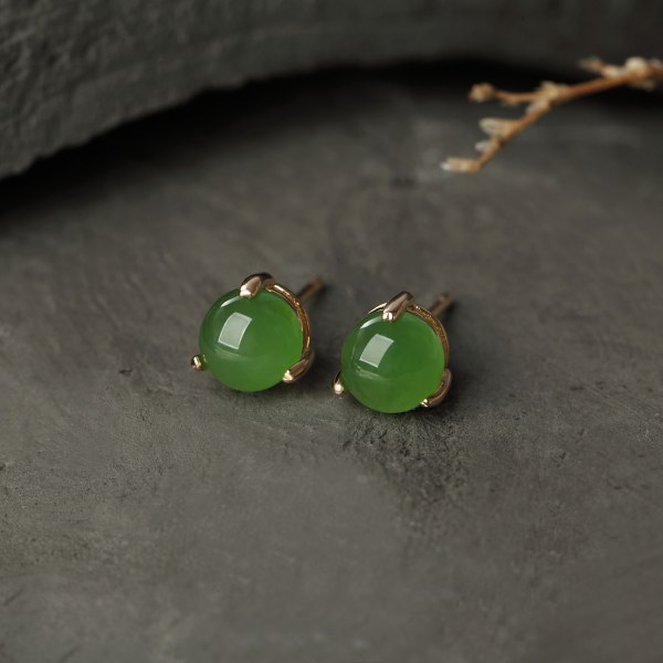 Sterling Silver Mosaic Hetian Jasper Stud Earrings, En gåva till Alla hjärtans dag, Mors dag och födelsedag（Guld）