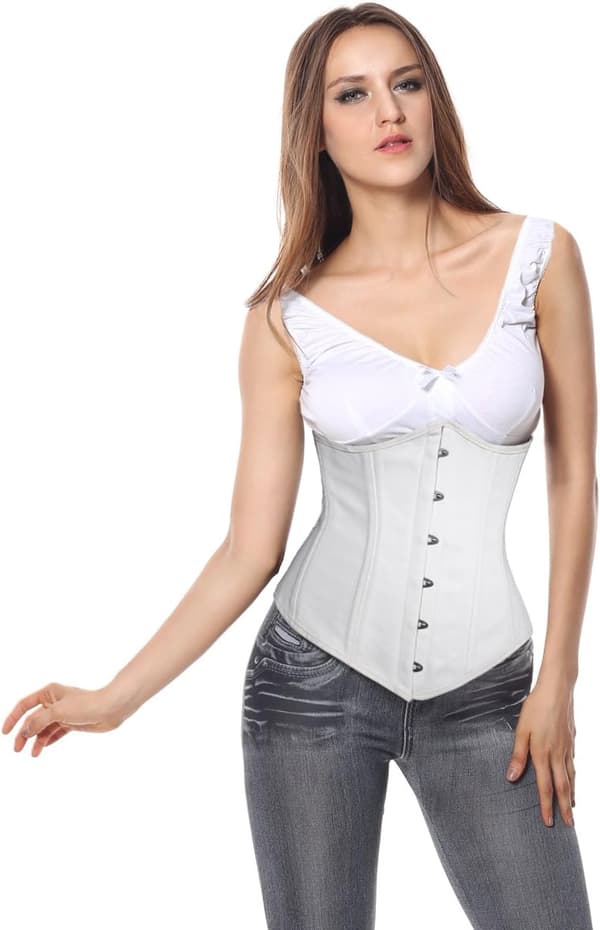 Kvinders 26 Stålbenet Bomuld Lang Torso Timeglas Kropsshaper Korset S white