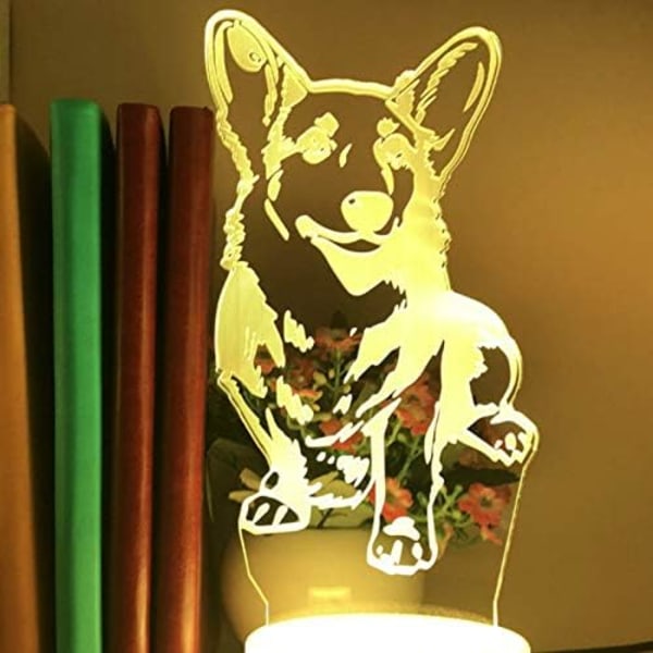 WJ 3D Hund Nattlys Bordlampe Optisk Illusjonslamper 7 Farger Skiftende Lys LED Bordlampe Jul Hjem Kjærlighet Bursdag Barn Barn Dekor Leke Gave