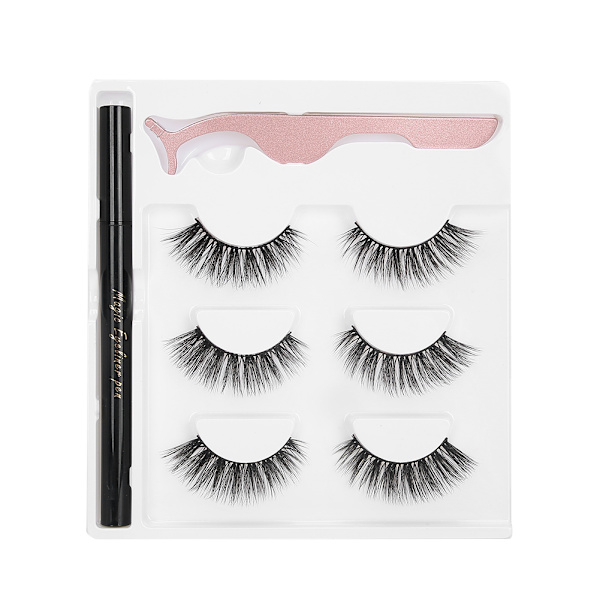 Självhäftande Eyeliner Vattenvätska Eyeliner Falska Fransar Pincett Makeup Verktyg Set (E69 Svart Ask)