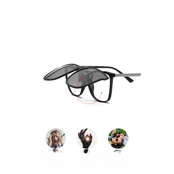 Polariserede Clip-on Solbriller - Solbriller Clip-on Briller til Mænd Kvinder, Store Stel Clip-on Flip-up Solbriller til Kørsel Fiskeri Udendørs-Sort