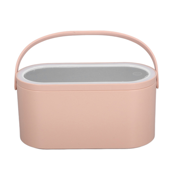 Makeup-etui med roterende spejl låg dæmpbar LED-lys bærbar kosmetisk arrangør til soveværelse rejse Roseate
