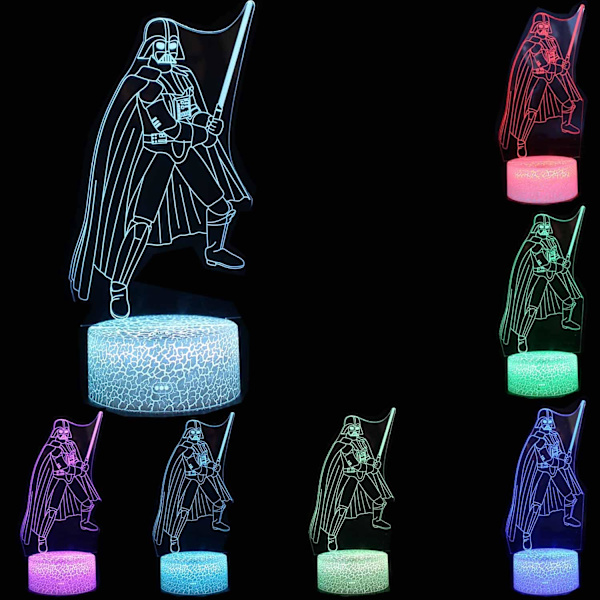 WJ 3D illusjonsnattlys fire mønster 16 fargeendring dekorlampe skrivebordslampe lampe for barn barn superhelt 3 Darth Vader-gruppen