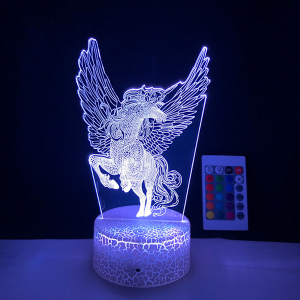 JUSTUP LED Natlampe  Enhjørning Serie  3D Illusion Lampe 16 Farve Fjernbetjening til Børns Soveværelse Dekorative Lys -- Mønster F（Crack Seat）