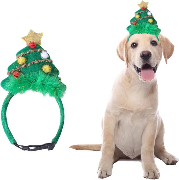 Grønn julehatt hodeplagg juletre hodeplagg søt nisselue hode justerbart tilbehør for valp liten hund katt (S)