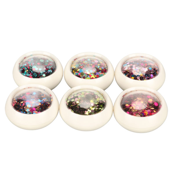 6 lådor nagelkonst glitter paljetter färgglada runda nagelglitter paljetter för DIY nagelkonst dekoration