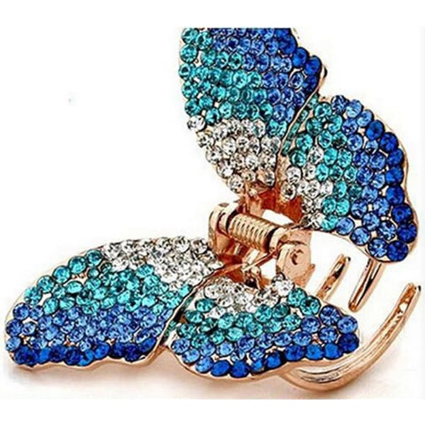 1 Pack Elegant Butterfly Hair Clips Fancy Rhinestone Claw Clamps för kvinnor, Lämplig för alla stilar och frisyrer (Blå)