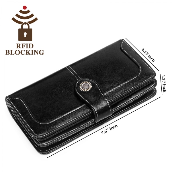 Damplånbok RFID-blockerande läderplånbok Stor kapacitet Lång kreditkortsklämma (ljusblå)