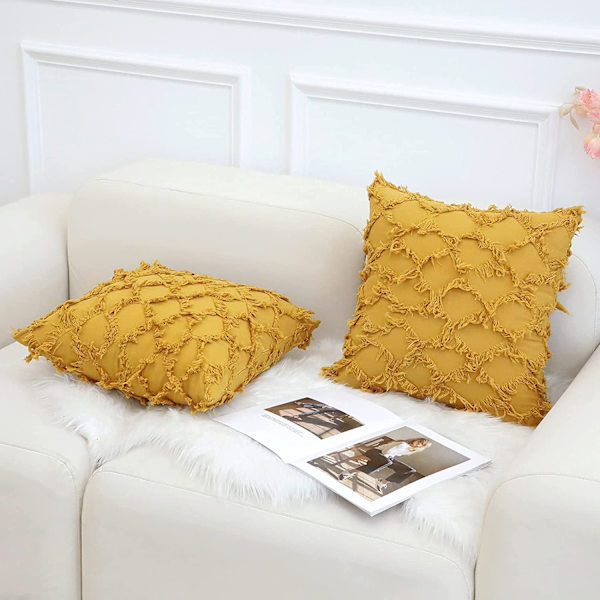 Wekity Sennepsgul Dekorative Putetrekk 20 x 20 Tommer Pakke med 2 Boho Pynteputer til Sofa og Stol, 100% Bomull