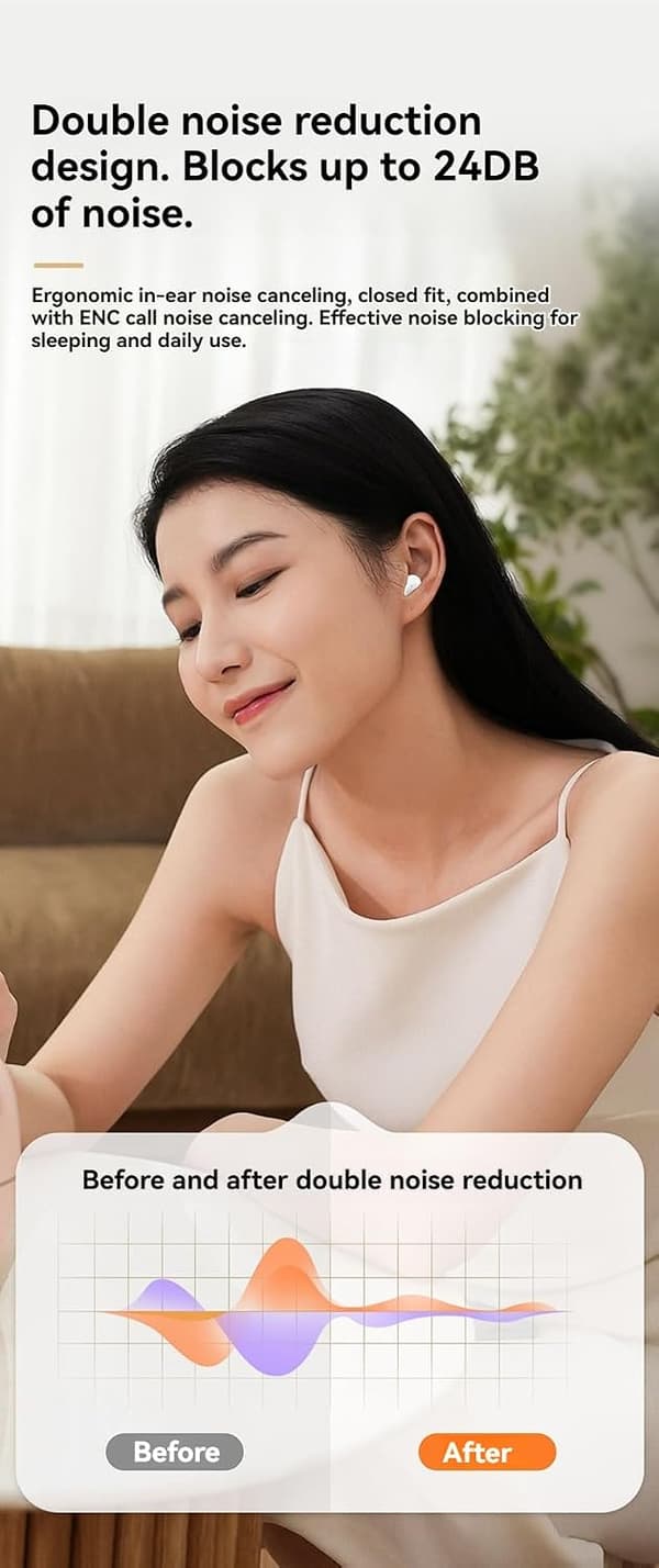 Soveøreplugger - 2024 Nyeste minste usynlige øreplugger for soving, støyblokkering, Bluetooth 5.3, Mini trådløse øreplugger H