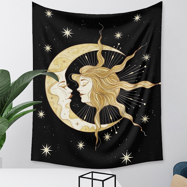 Tarot Moon Gobeläng Väggbonad Guld Stjärnhimmel Gobeläng för Sovrum Måne  (GT320002, 29 X 38 Tum)