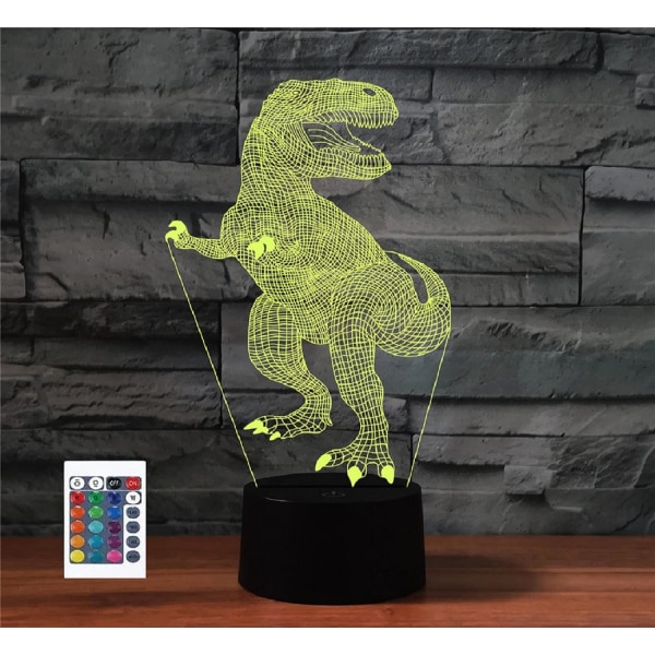 WJ 3D Dinosaur Fjärrkontroll 16 Färg Nattljus Illusion Akryl LED Bordslampa Sänglampa Barn Sovrum Skrivbord Inredning Födelsedagspresenter Leksak för barn