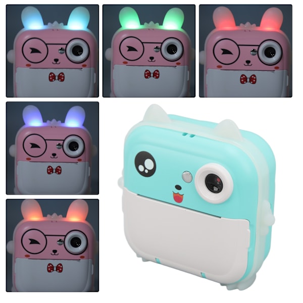 Barn söt utskrift kamera 24MP Multi Zoom Cartoon Smart Kids Instant  Kamera Termisk utskrift Digital Mini Kamera Blå