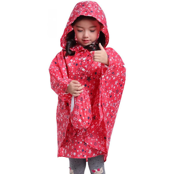 Barne regnponcho med hette, rosa stjerne, S
