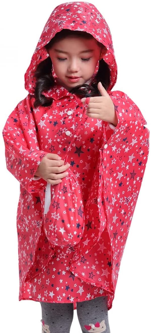 Børns Regn Poncho Hætte Jakke Regnfrakke, Pink Stjerne, M