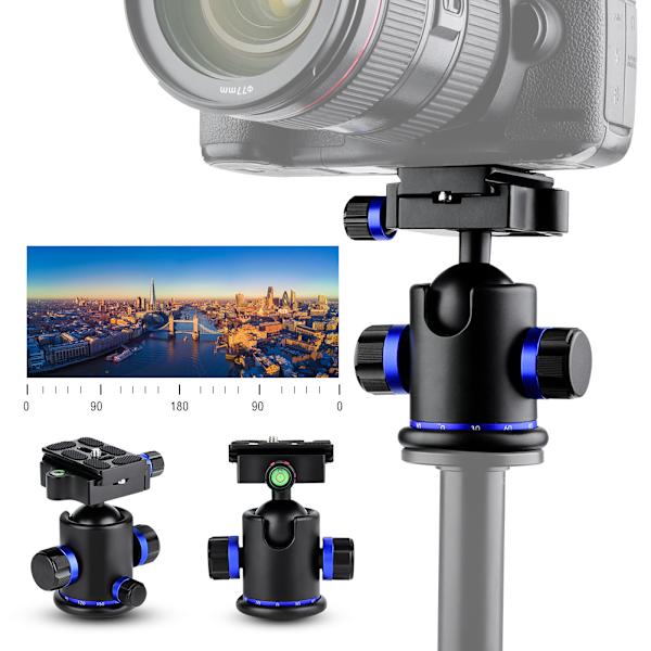 Mefury Tripod Kulled med Panorering och 3 st 1/4\" till 3/8\" Skruvadapter Blå