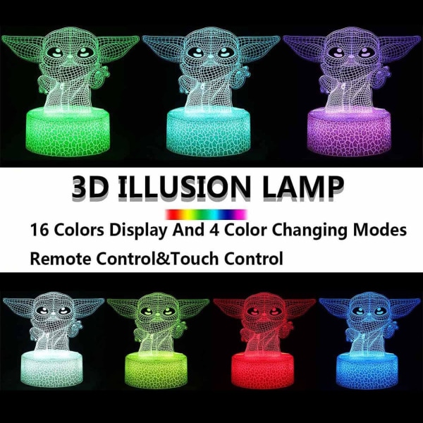 LED-nattlampa för barn, leksaker födelsedag julklappar för Star Wars pojkar flickor, touchlampa med 16 färger och fjärrkontroll Yoda