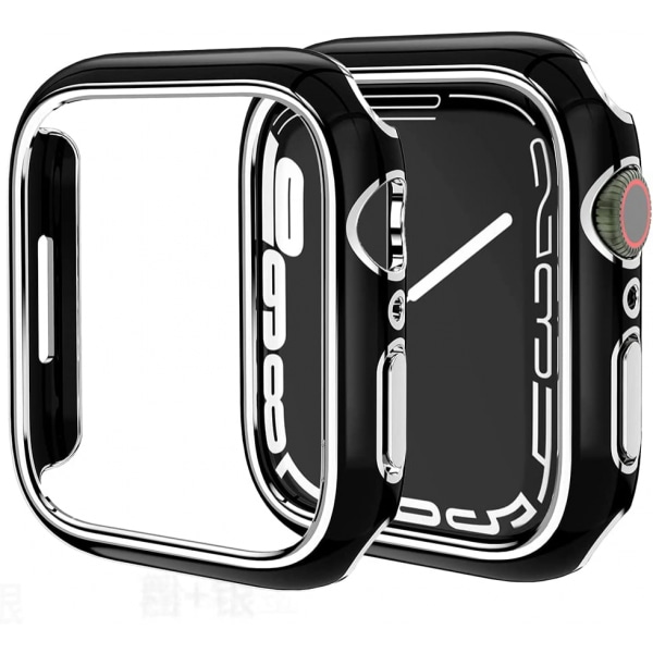 Til Apple Watch Series 7 45mm, Hard Plated PC Frame Case Slim All-Around Bumper Case til Apple Watch Series 7 Sort og sølv