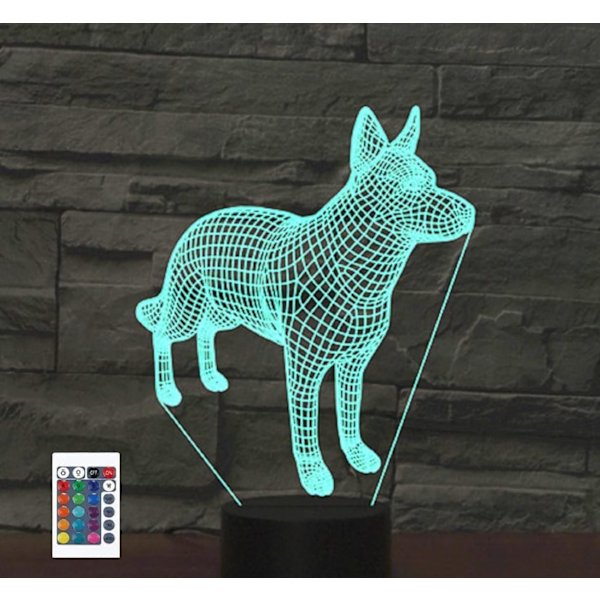 WJ 3D Hvalp Hund Fjernbetjening 16 Farve Natlys Illusion Akryl LED Bordlampe Sengelampe Børneværelse Skrivebord Dekoration Fødselsdag Gaver Legetøj til Børn